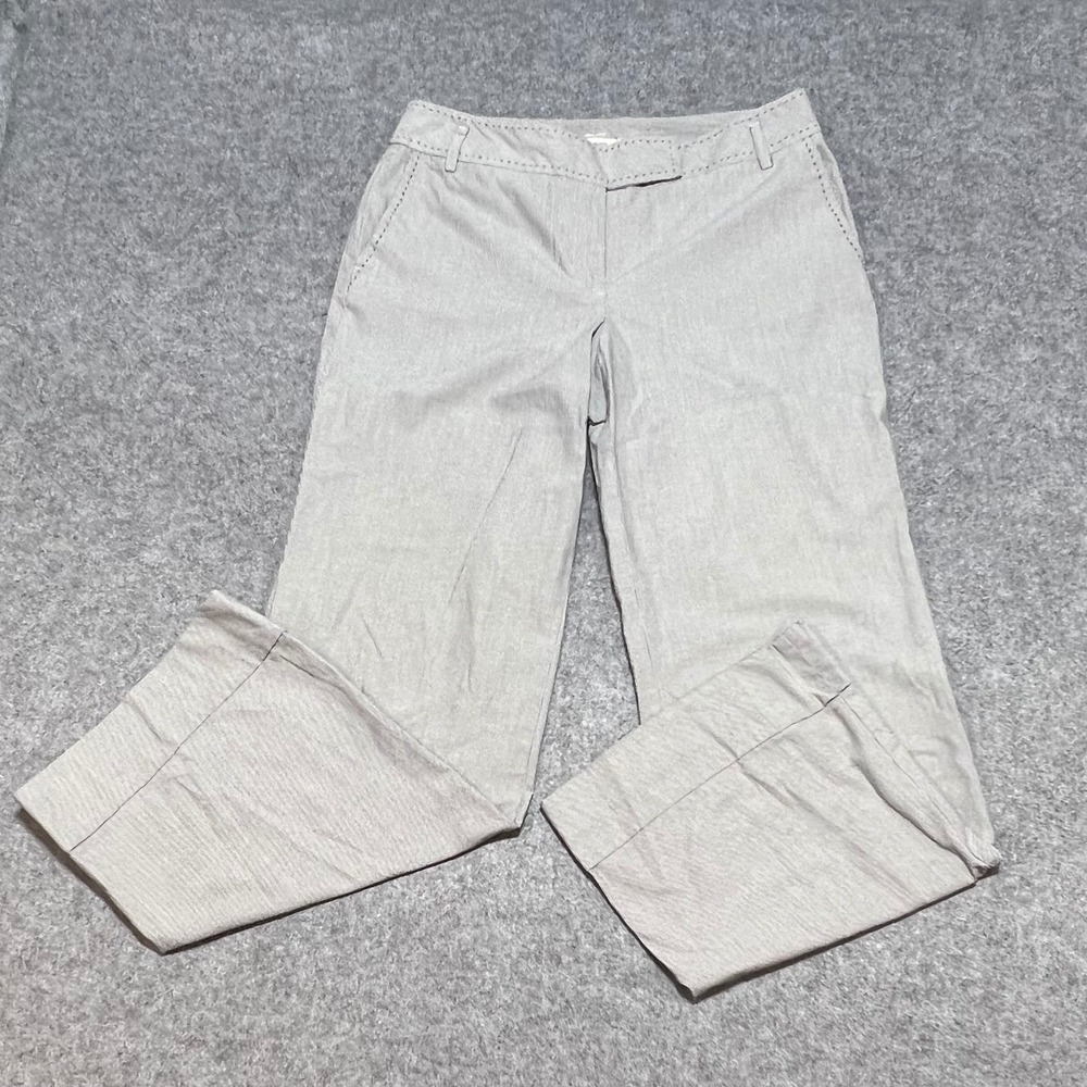 Ann Taylor LOFT Tan White Micro Stripe Wide Leg Trousers Pick Stitch Size 6